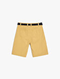 Pamuklu Kemer Detaylı Cepli Bermuda Şort