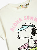 Snoopy Baskılı Bisiklet Yaka Kısa Kollu Pamuklu Lisanslı Tişört