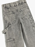 Kot Pantolon Geniş Paça Cepli Pamuklu - Wide Leg Jean