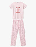 Çilek Baskılı Kısa Kollu Pamuklu Pijama Takımı