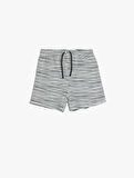 Çizgili Pamuklu Beli Bağlamalı Şort