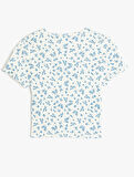  V Yaka Düğmeli Çiçek Desenli Slim Fit Crop Tişört