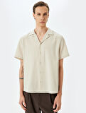 Düğmeli Pamuk Karışımlı Regular Fit Dokulu Kısa Kollu Gömlek