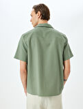 Düğmeli Pamuk Karışımlı Regular Fit Dokulu Kısa Kollu Gömlek