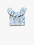 Fırfır Detaylı Kolsuz Çiçekli Crop Bluz
