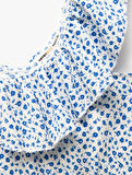 Fırfır Detaylı Kolsuz Çiçekli Crop Bluz