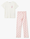 Pamuklu Kedi Baskılı Kısa Kollu Pijama Takımı
