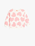 Sweatshirt Uzun Kollu Kalp Baskılı Bisiklet Yaka Pamuklu Şardonlu 