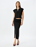 Slim Fit Drapeli Midi Boy Asimetrik Kruvaze Etek