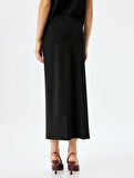Slim Fit Drapeli Midi Boy Asimetrik Kruvaze Etek