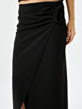 Slim Fit Drapeli Midi Boy Asimetrik Kruvaze Etek