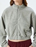 Rahat Kalıp Dik Yaka Crop Fermuarlı Sweatshirt 