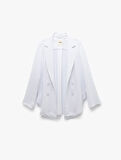 Katlama Detaylı Krep Kumaş 3/4 Kol Kruvaze Uzun Oversize Blazer Ceket