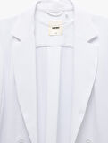 Katlama Detaylı Krep Kumaş 3/4 Kol Kruvaze Uzun Oversize Blazer Ceket