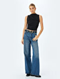 Asimetrik Hafif Dik Yaka Drapeli Slim Fit Kolsuz Bluz