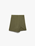 Viskon Keten Karışımlı Kruvaze Mini Şort Etek