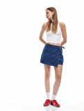 Pamuklu Bağlama Detaylı Mini Denim Şort Etek
