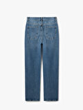 Yüksek Bel Yıpratma Detaylı Pamuklu Denim Pantolon - Straight Jeans
