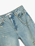 Zincir Detaylı Slim Fit Denim Pantolon - Mom Jeans