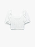 Gipeli Poplin Balon Kol Dantel Detaylı Crop Bluz