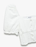Gipeli Poplin Balon Kol Dantel Detaylı Crop Bluz