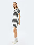 Mini Bisiklet Yaka Kısa Kollu Fitilli Slim Fit Elbise
