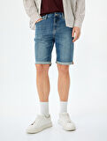 Katlamalı Paça Bermuda Slim Fit Jean Şort