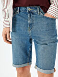 Katlamalı Paça Bermuda Slim Fit Jean Şort