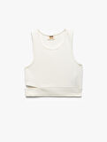 Pencere Detaylı Slim Fit Bürümcük Kolsuz Bisiklet Yaka Crop Atlet