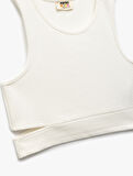 Pencere Detaylı Slim Fit Bürümcük Kolsuz Bisiklet Yaka Crop Atlet