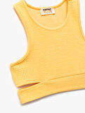 Pencere Detaylı Slim Fit Bürümcük Kolsuz Bisiklet Yaka Crop Atlet