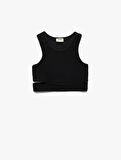 Pencere Detaylı Slim Fit Bürümcük Kolsuz Bisiklet Yaka Crop Atlet