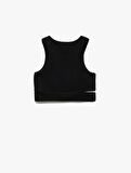 Pencere Detaylı Slim Fit Bürümcük Kolsuz Bisiklet Yaka Crop Atlet