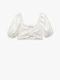 Kare Yaka Gipe Detaylı Balon Kollu Crop Bluz