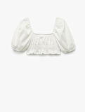 Kare Yaka Gipe Detaylı Balon Kollu Crop Bluz