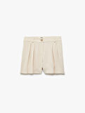 Regular Fit Astarlı Viskon Keten Karışımlı Cepli Mini Şort