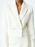 Uzun Kollu Slim Fit Kruvaze Crop Tüvit Blazer Ceket