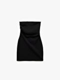 Scuba Krep Kumaş Drape Detaylı Mini Straplez Elbise