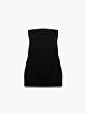 Scuba Krep Kumaş Drape Detaylı Mini Straplez Elbise