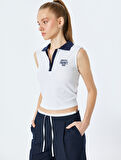 Slim Fit Polo Yaka Kolsuz Kolej İşlemeli Üst