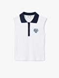 Slim Fit Polo Yaka Kolsuz Kolej İşlemeli Üst