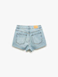 Yüksek Bel Rahat Kesim Pamuklu Yırtık Mini Denim Şort