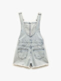 Yıpratma Detaylı Cepli Rahat Kesim Mini Askılı Denim Şort Salopet