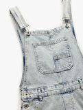 Yıpratma Detaylı Cepli Rahat Kesim Mini Askılı Denim Şort Salopet