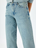 Normal Bel Geniş Paça Düğmeli Kot Pantolon  -  Wide Leg Jeans