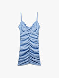 İp Askılı Drapeli Fiyonk Detaylı Slim Fit Bodycon Mini Elbise