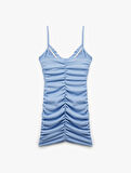 İp Askılı Drapeli Fiyonk Detaylı Slim Fit Bodycon Mini Elbise