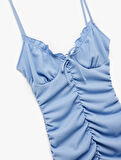 İp Askılı Drapeli Fiyonk Detaylı Slim Fit Bodycon Mini Elbise