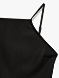 Slim Fit Yırtmaç Detaylı Halter Yaka Kolsuz Mini Elbise