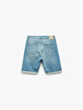 Katlamalı Paça Bermuda Slim Fit Denim Şort